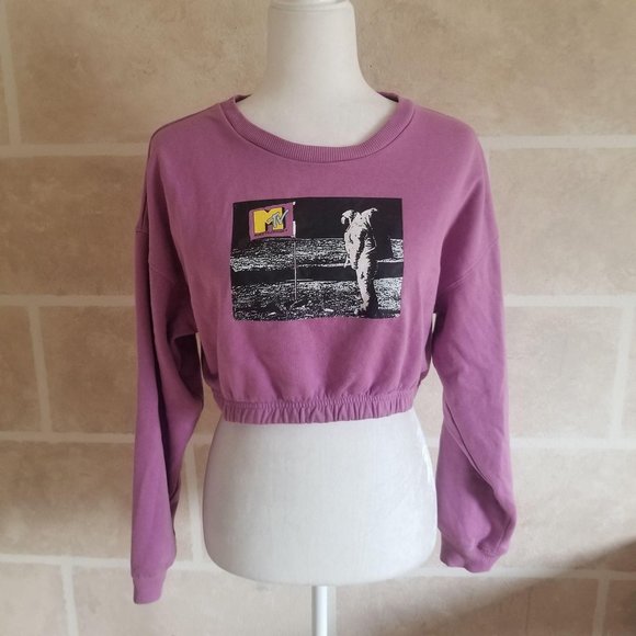MTV Moon Man Women's Cropped Sweatshirt Medium - Picture 2 of 10